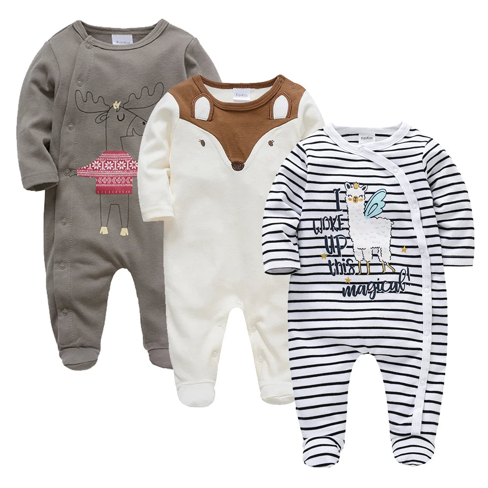 1/3 Pcs Baby Boys Rompers Cartoon Print Overalls Cotton Infant Clothing Kids Jumpsuit Newborn Pajimas 0-3 Months